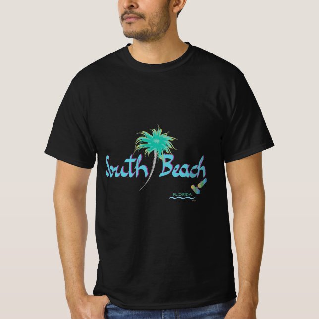 Miami, South Beach Florida Tropical Cool Black T-Shirt (Vorderseite)