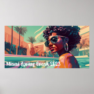 Miami Spring Break Black Woman in Pool Malerei Poster