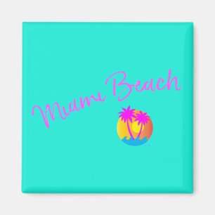 Miami-Strand-Logo-Sonne-Palme-rosa Türkis Magnet