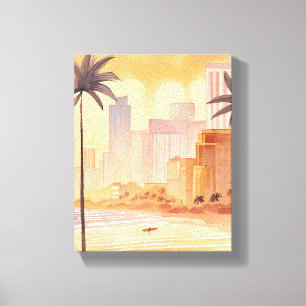 Miami Sunrise   Gelbe Wasserfarben-Skyline-Malerei Leinwanddruck