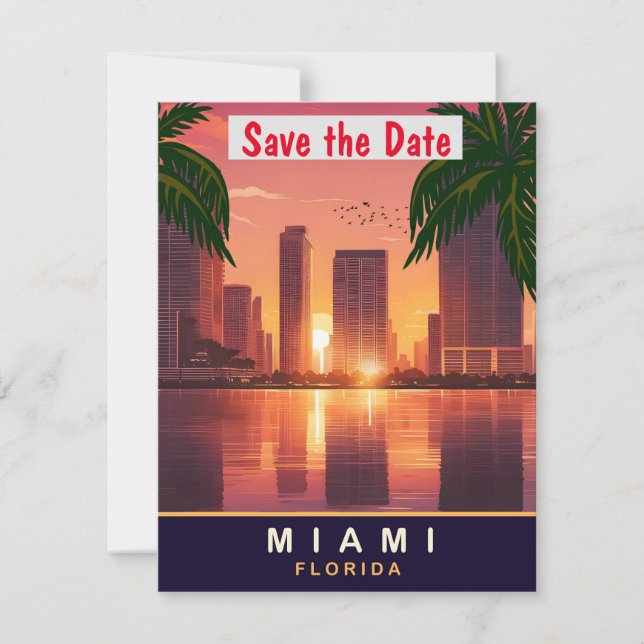 Miami Sunset, Florida, Travel Postcard, Save The Date (Vorderseite)