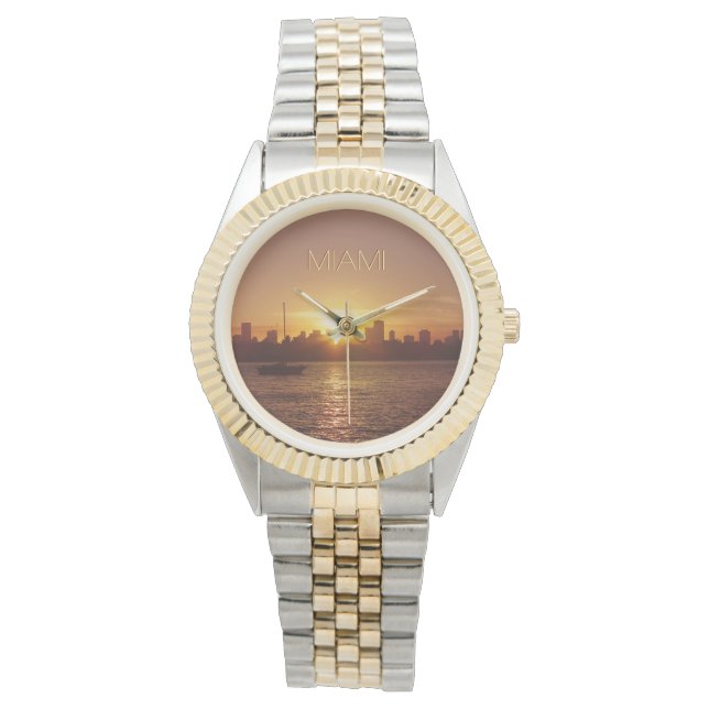Miami Sunset Skyline ohne Text Armbanduhr (Vorderseite)