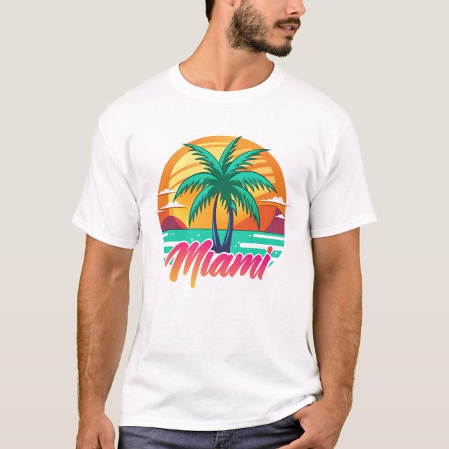 Miami Sunset Vibes - Design der tropischen Palmen T-Shirt (Vorderseite)