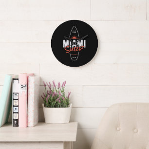 Miami Surf – Vintage-Strand-Sonnenuntergangs-Surfb Große Wanduhr