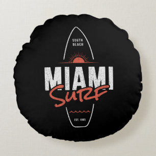 Miami Surf – Vintage-Strand-Sonnenuntergangs-Surfb Rundes Kissen