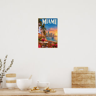Miami USA Wasserfront-Skyline Reiseplakat Wandkuns Poster