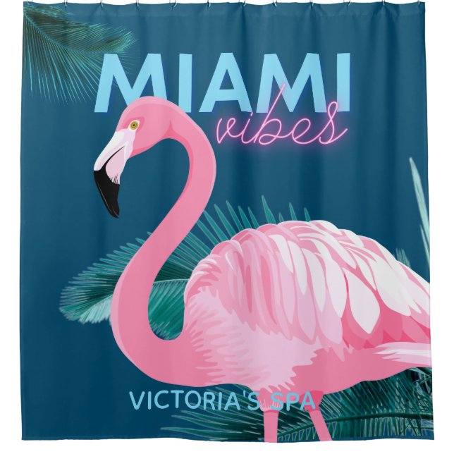 Miami Vibes Neon Flamingo Art Deco Duschvorhang (Vorderseite)