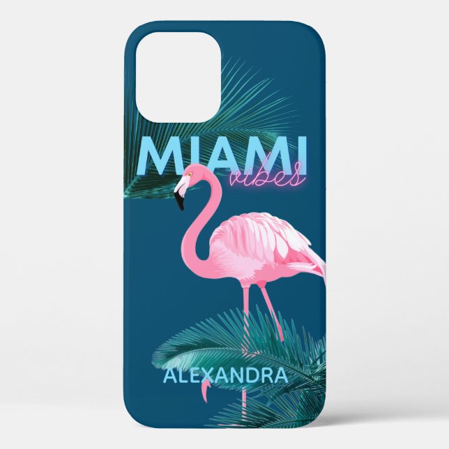 Miami Vibes Neon Flamingo Personalisiert Case-Mate iPhone Hülle (Rückseite)