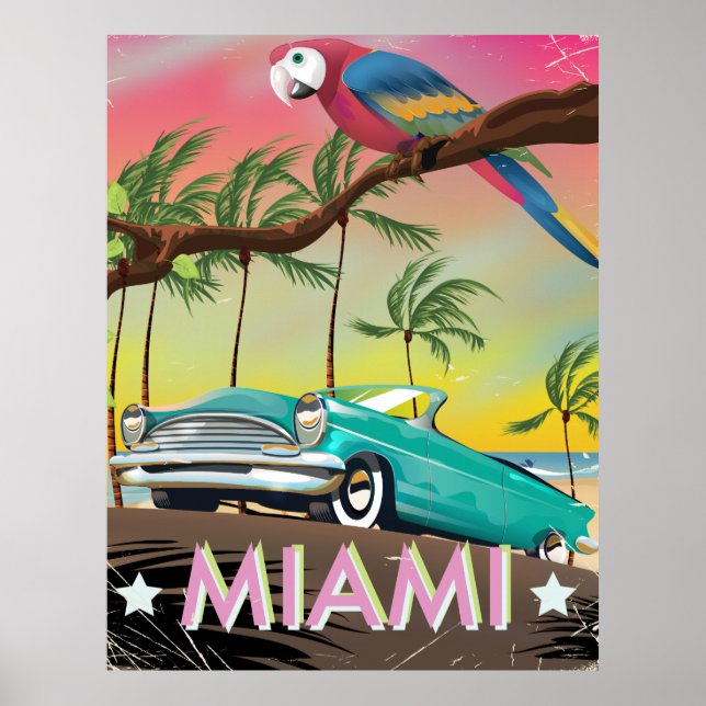 Miami Vintag Retro Reiseaufdruck Poster (Vorne)