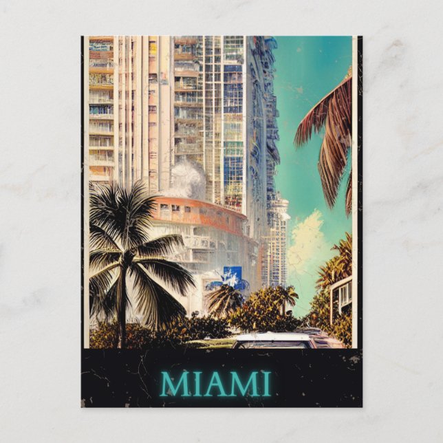 Miami Vintage Poster By CallisC Postkarte (Vorderseite)