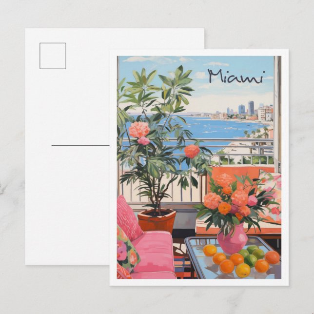 Miami Vintage Reise Kunst Postkarte (Vorne/Hinten)