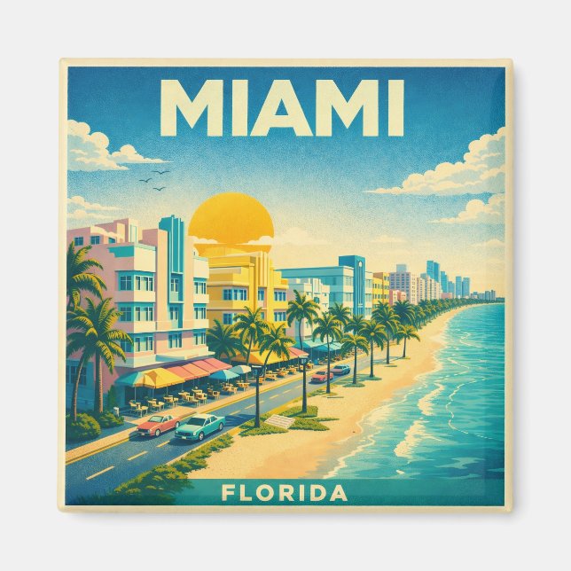 Miami Vintage Reiseplakat Magnet (Vorne)