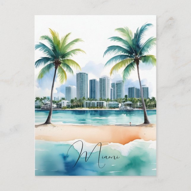 Miami Wasserfarbkunst Postkarte (Vorderseite)