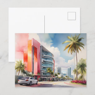 Miami Wasserfarbkunst Postkarte