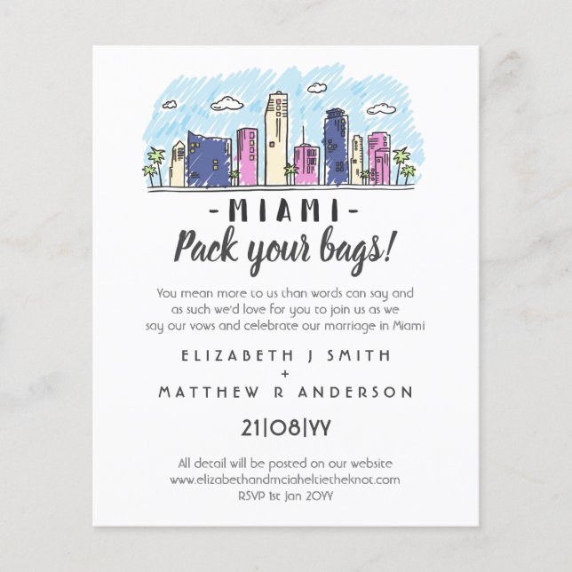 MIAMI Wedding Handgezeichnete Destination Moderne (Vorderseite)