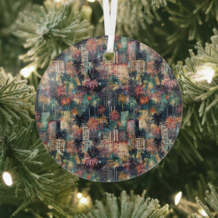 Miami zu Weihnachten und Neujahr in Wasserfarben Ornament Aus Glas