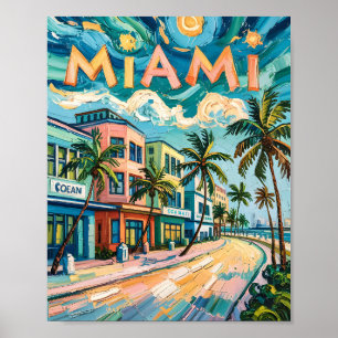 Miamis Ocean Drive Art in Van Gogh's Style Travel Poster