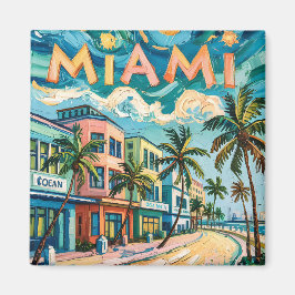 Miamis Ocean Drive Travel Art in Van Gogh's Style Magnet