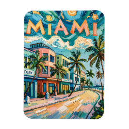 Miamis Ocean Drive Travel Art in Van Gogh's Style Magnet