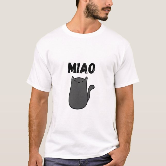 MIAO Black Cat Minimalistischer T - Shirt (Vorderseite)