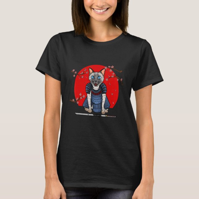 Miau-Held Katana-Katze T-Shirt (Vorderseite)