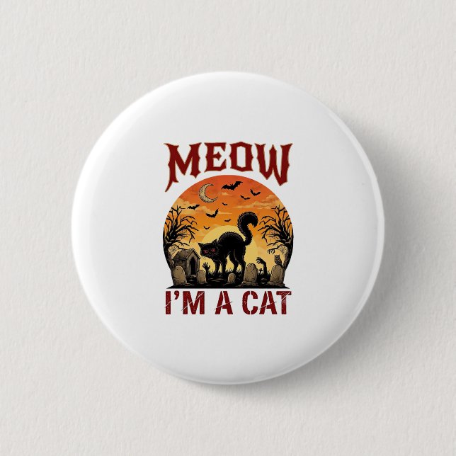 Miau Katze Halloween Schwarz Friedhof_1 Button (Vorderseite)