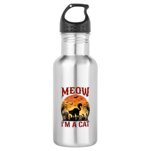 Miau-Katze Halloween Schwarz Friedhof_1 Edelstahlflasche
