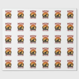 Miau-Katze Halloween Schwarz Friedhof_1 Geschenkpapier