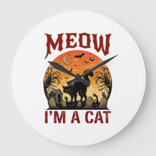 Miau-Katze Halloween Schwarz Friedhof_1 Große Wanduhr