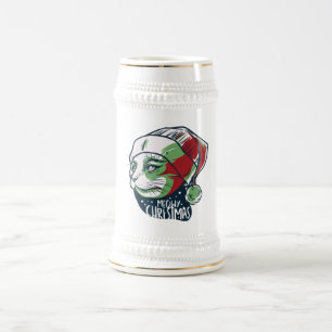 Miau-Katze mit Weihnachtsmannmütze Bierglas