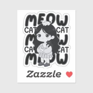 Miau Katzenliebhaber Ästhetik Chibi Mädchen Illust Aufkleber