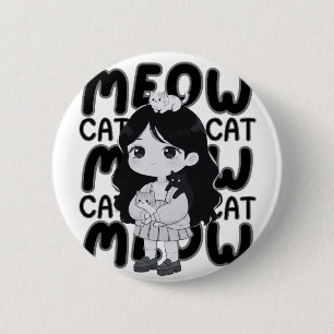 Miau Katzenliebhaber Ästhetik Chibi Mädchen Illust Button