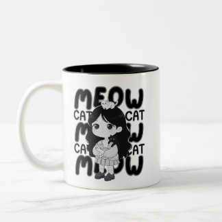 Miau Katzenliebhaber Ästhetik Chibi Mädchen Illust Zweifarbige Tasse