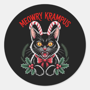 Miau Krampus Weihnachten schwarze Katze Zuckerstan Runder Aufkleber