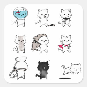 Miau Neun Leben Quadratischer Aufkleber