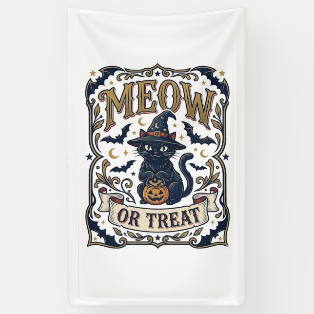 Miau oder Behandle Halloween-Katze Gruselige Katze Banner (Vertikal)