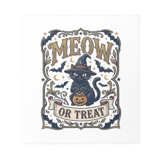 Miau oder Behandle Halloween-Katze Gruselige Katze Notizblock (Vorderseite)