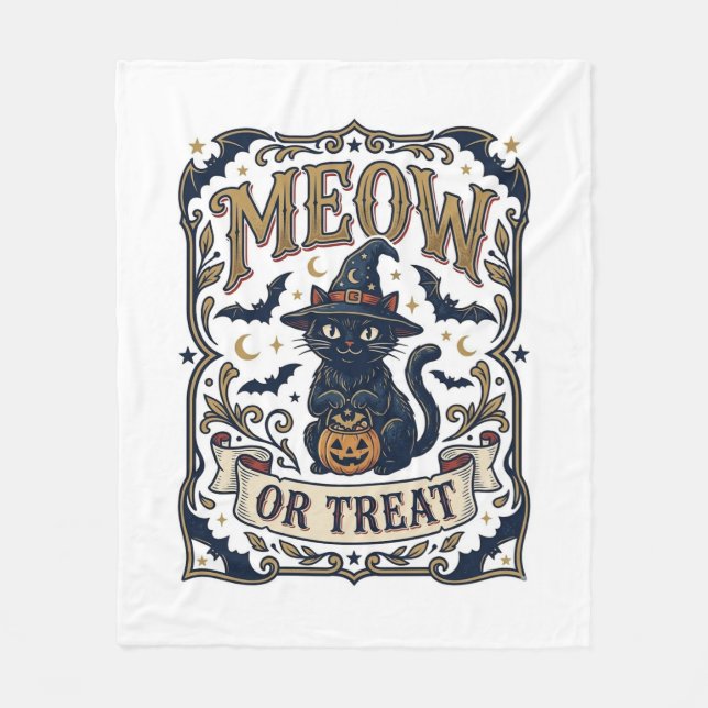 Miau oder Behandle Katze Halloween Gruselige Katze Fleecedecke (Vorderseite)