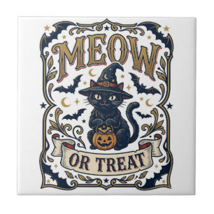 Miau oder Behandle Katze Halloween Gruselige Katze Fliese