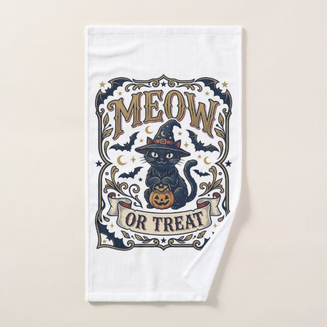 Miau oder Behandle Katze Halloween Gruselige Katze Handtuch (Handtuch)