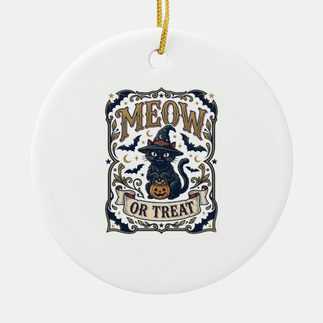 Miau oder Behandle Katze Halloween Gruselige Katze Keramik Ornament (Vorne)