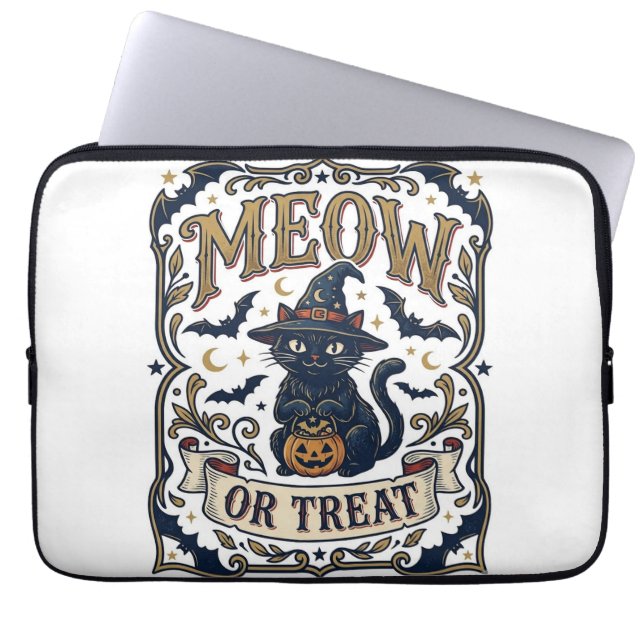 Miau oder Behandle Katze Halloween Gruselige Katze Laptopschutzhülle (Vorderseite)