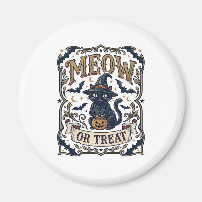 Miau oder Behandle Katze Halloween Gruselige Katze Magnet (Vorne)