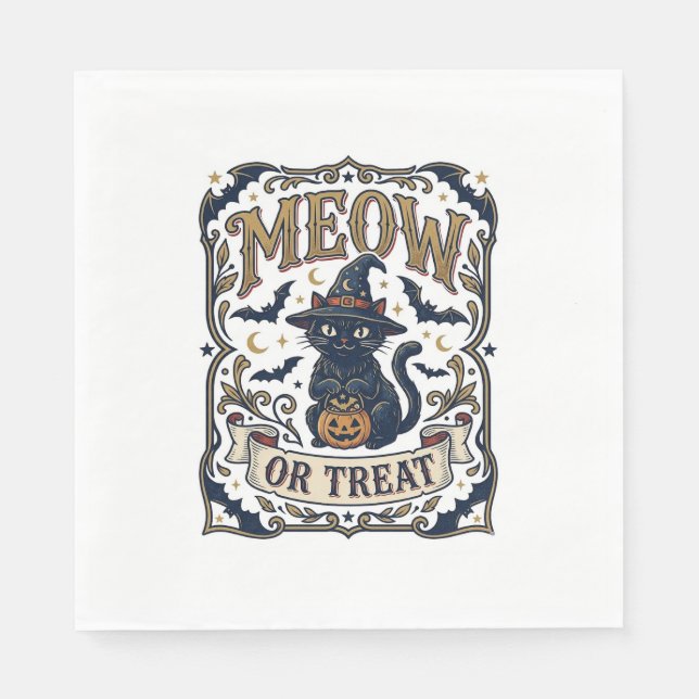 Miau oder Behandle Katze Halloween Gruselige Katze Serviette (Vorderseite)