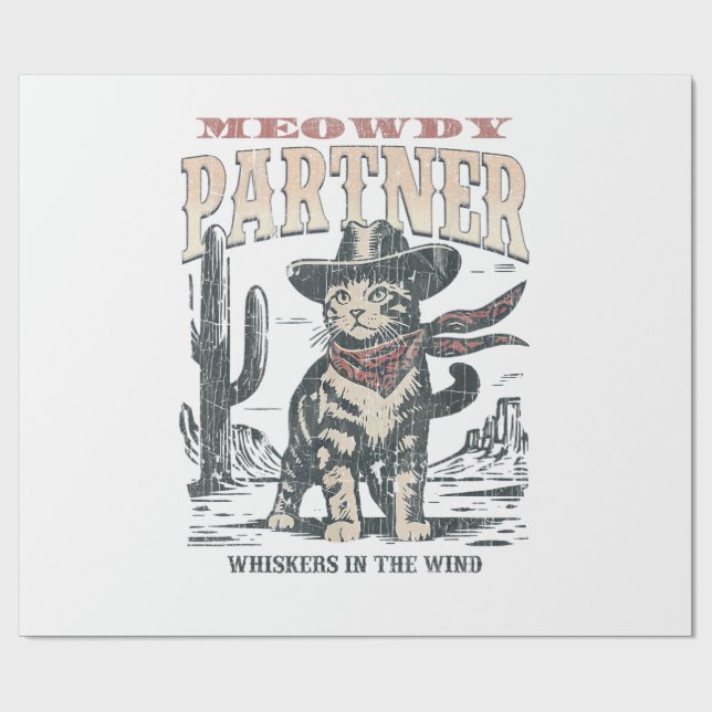 Miau Partner Cowboy Katze  Geschenkpapier (Flach)