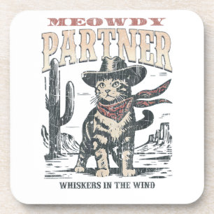 Miau Partner Cowboy Katze Getränkeuntersetzer
