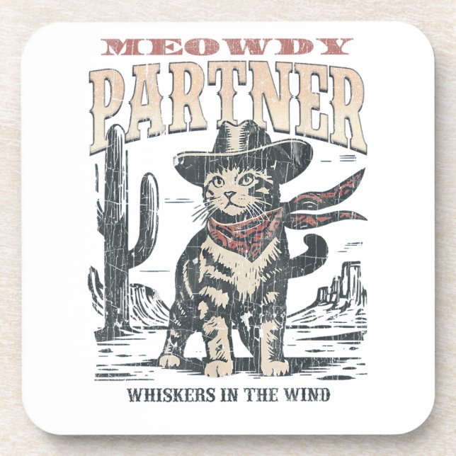 Miau Partner Cowboy Katze  Getränkeuntersetzer (Vorderseite)