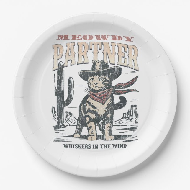 Miau Partner Cowboy Katze  Pappteller (Vorderseite)