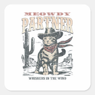 Miau Partner Cowboy-Katze  Quadratischer Aufkleber