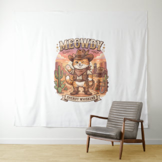 Miau, Sheriff Whiskers Süßer Western-Cowboy-Kater Wandteppich